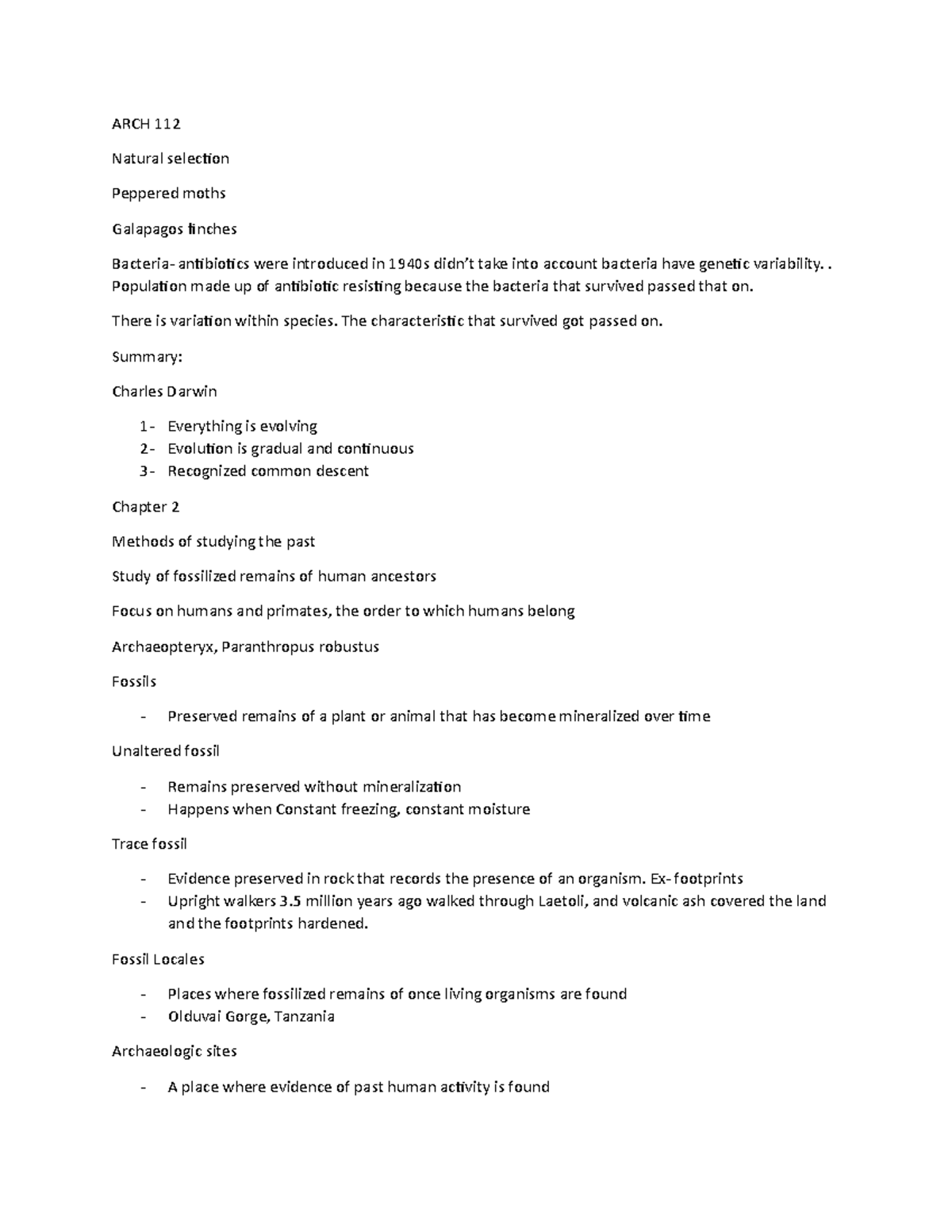 Methods of studying the past - ARCH 112 Natural selection Peppered ...