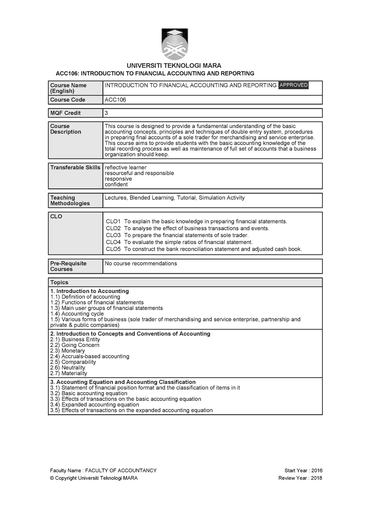 Syllabus 2020 - Introduction TO Financial Accounting AND Reporting ...