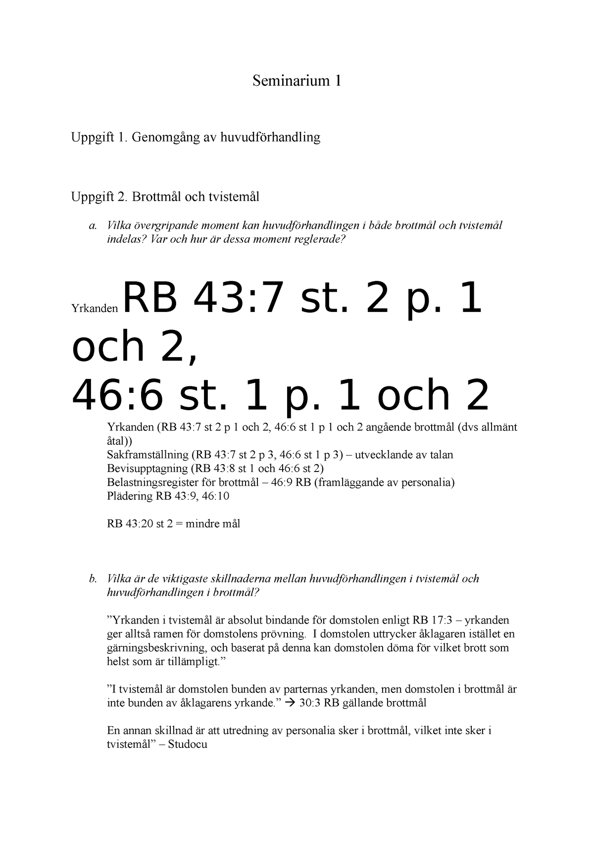 Processrättsseminarium 1 – Processuella Principer Och Rättegång ...