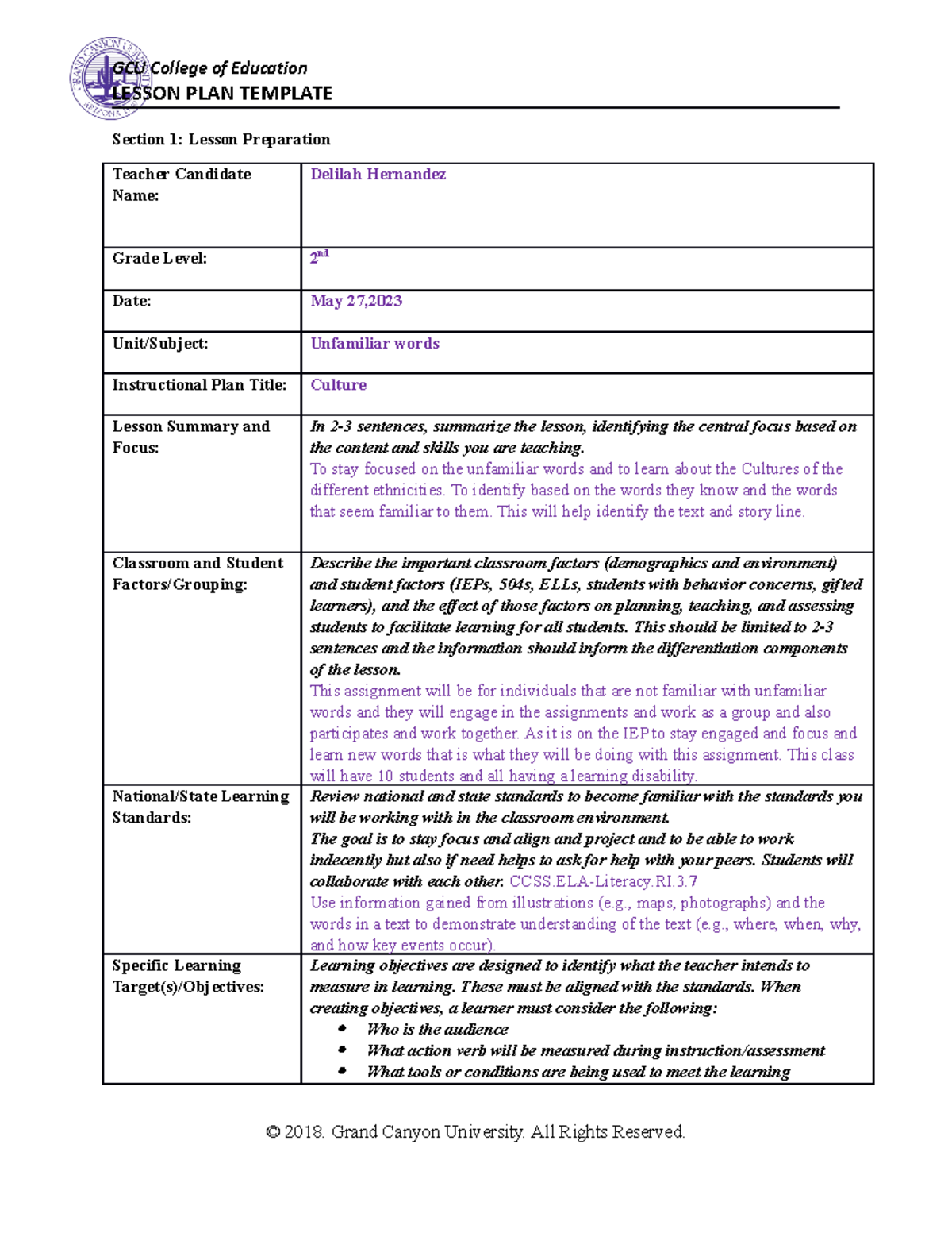 COE -Lesson 6-1 Lesson Planning - LESSON PLAN TEMPLATE Section 1 ...