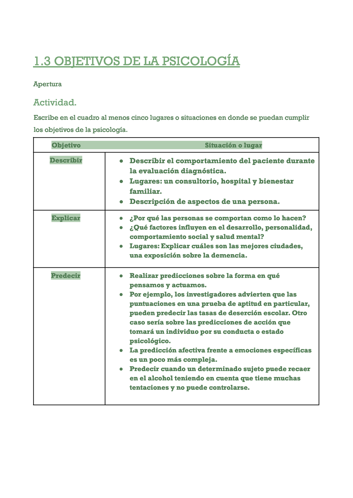 3. Objetivos De La Psicología - 1 OBJETIVOS DE LA PSICOLOGÍA Aper Tura ...