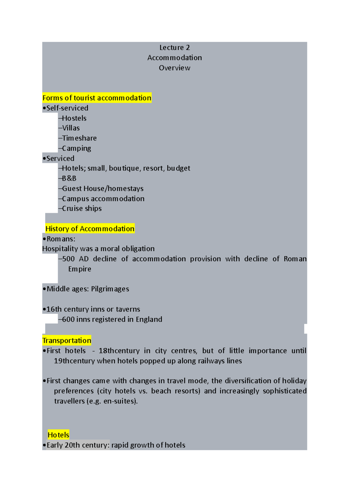 Types of in the hospitality sector Lecture 2