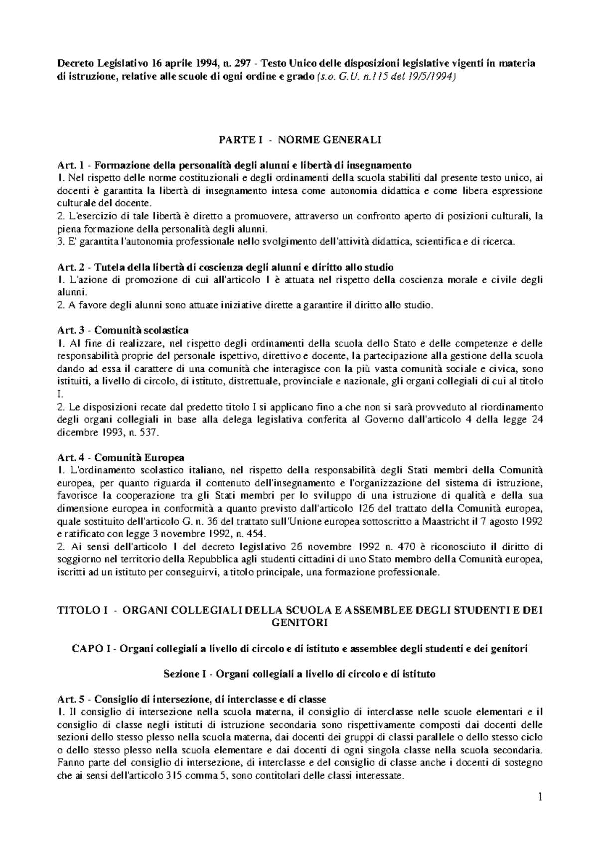 DLgs 2971994 Titolo 1 Capo 1 Decreto Legislativo 16 aprile 1994, n