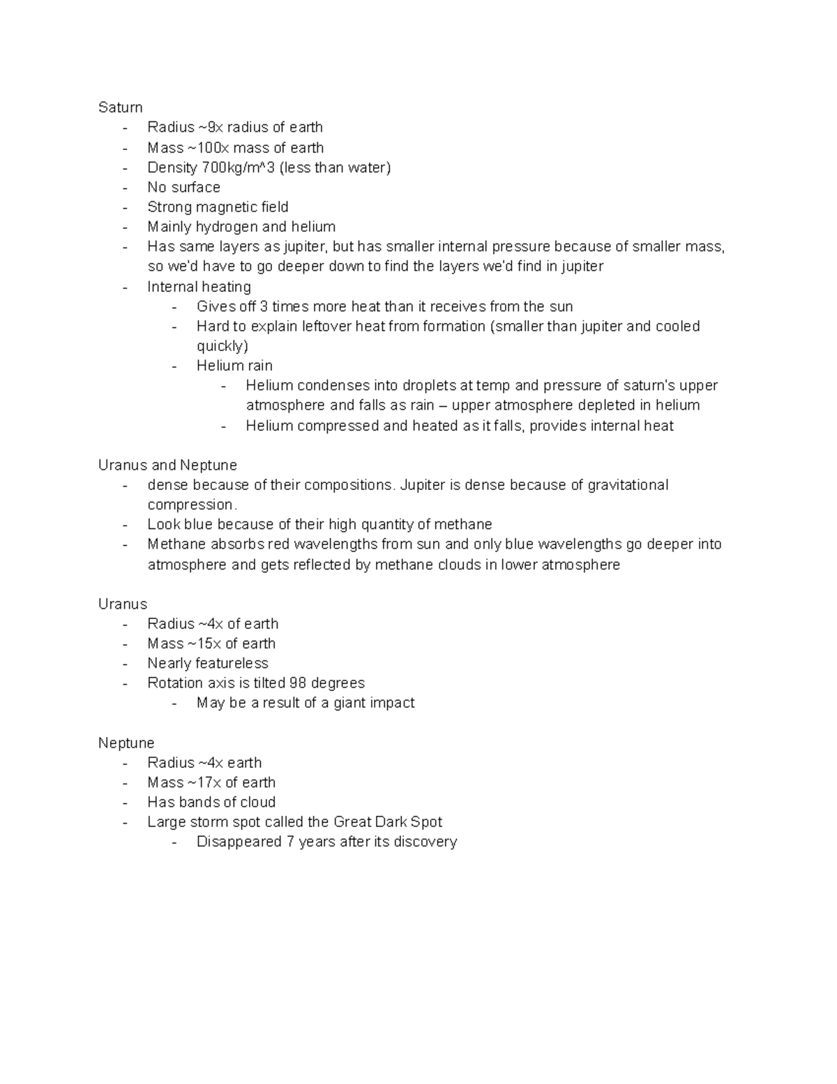 lecture - Saturn, Uranus, Neptune - Saturn - Radius ~9x radius of earth ...