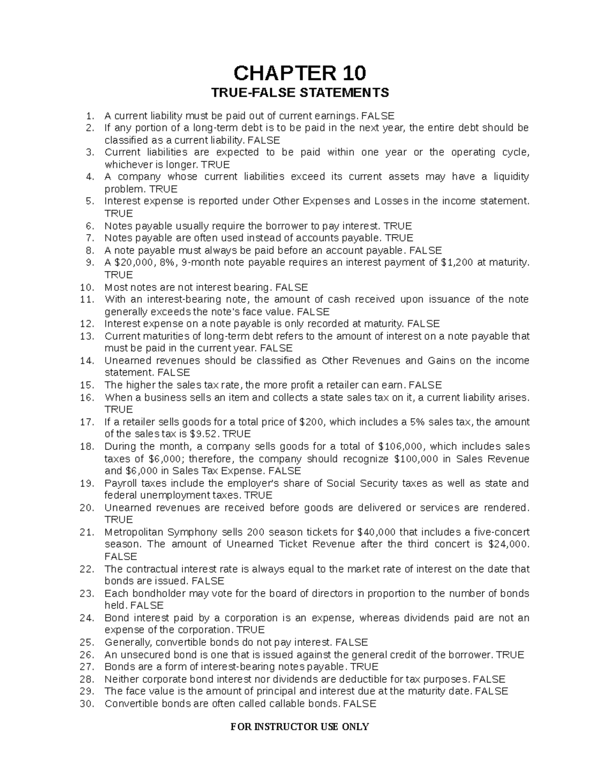 assignment chapter 10 true false quiz (practice)