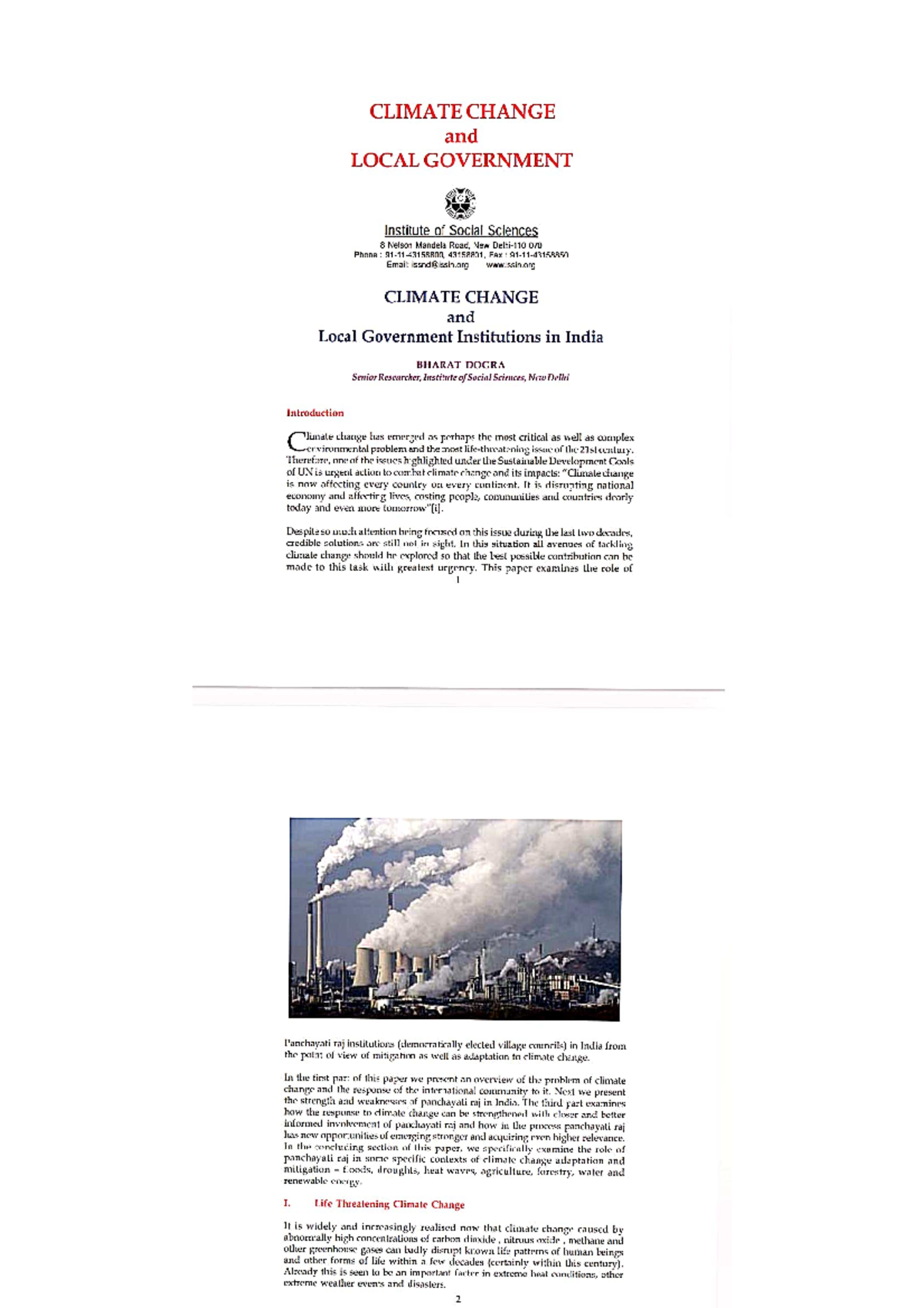 Local governance and climate change - Climate Change Vulnerability and ...