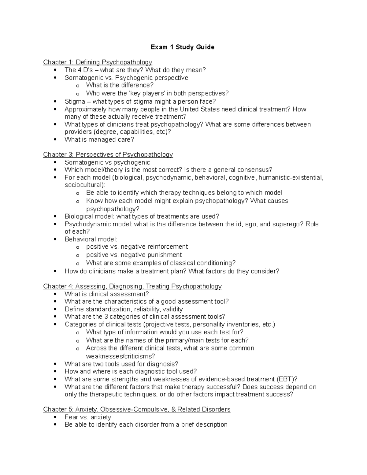 Study Guide Exam - Exam 1 Study Guide Chapter 1: Defining ...