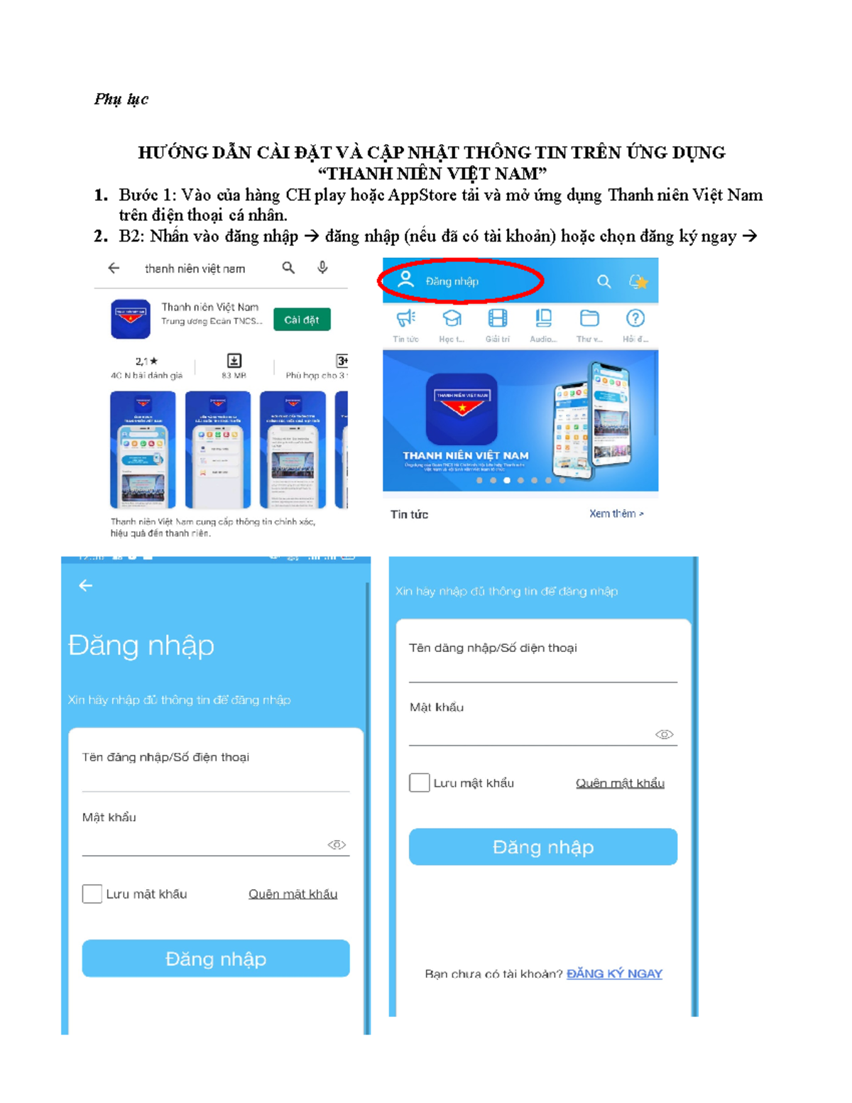 Phu luc huong dan cai app TNVN - Phụ lục HƯỚNG DẪN CÀI ĐẶT VÀ CẬP NHẬT ...