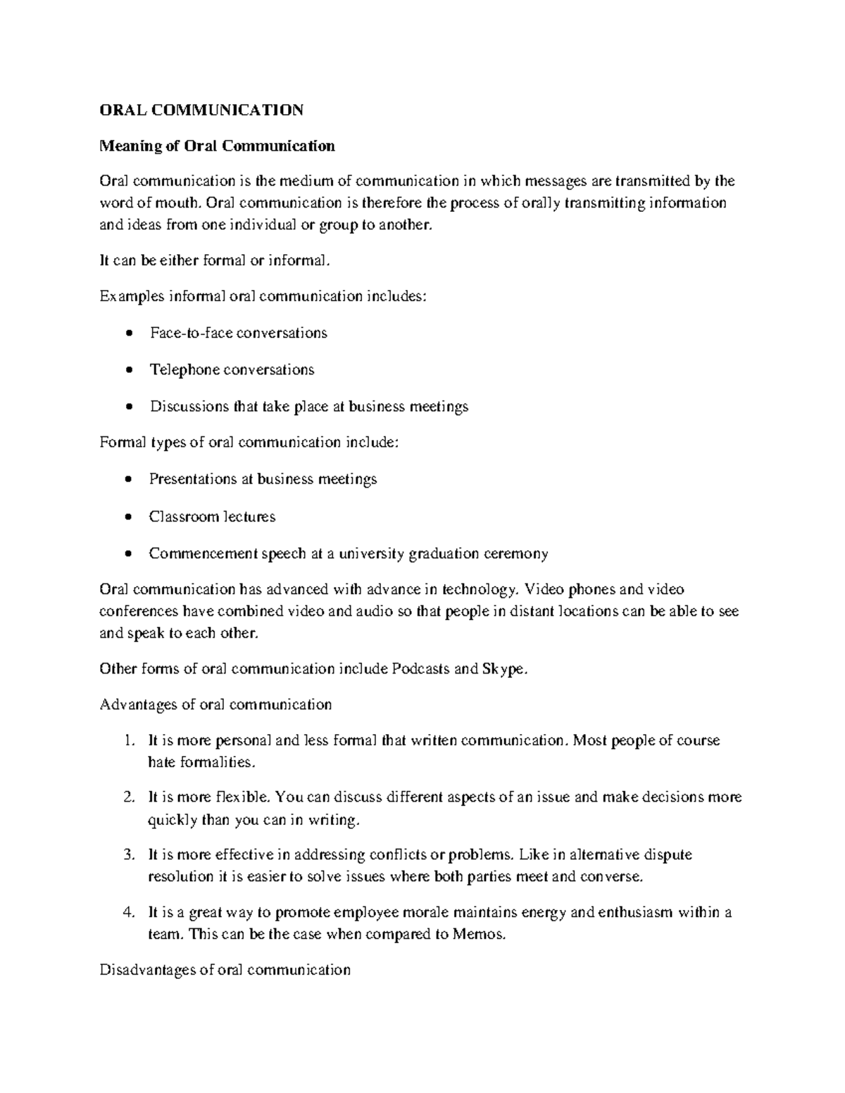 ORAL Communication - ORAL COMMUNICATION Meaning of Oral Communication ...