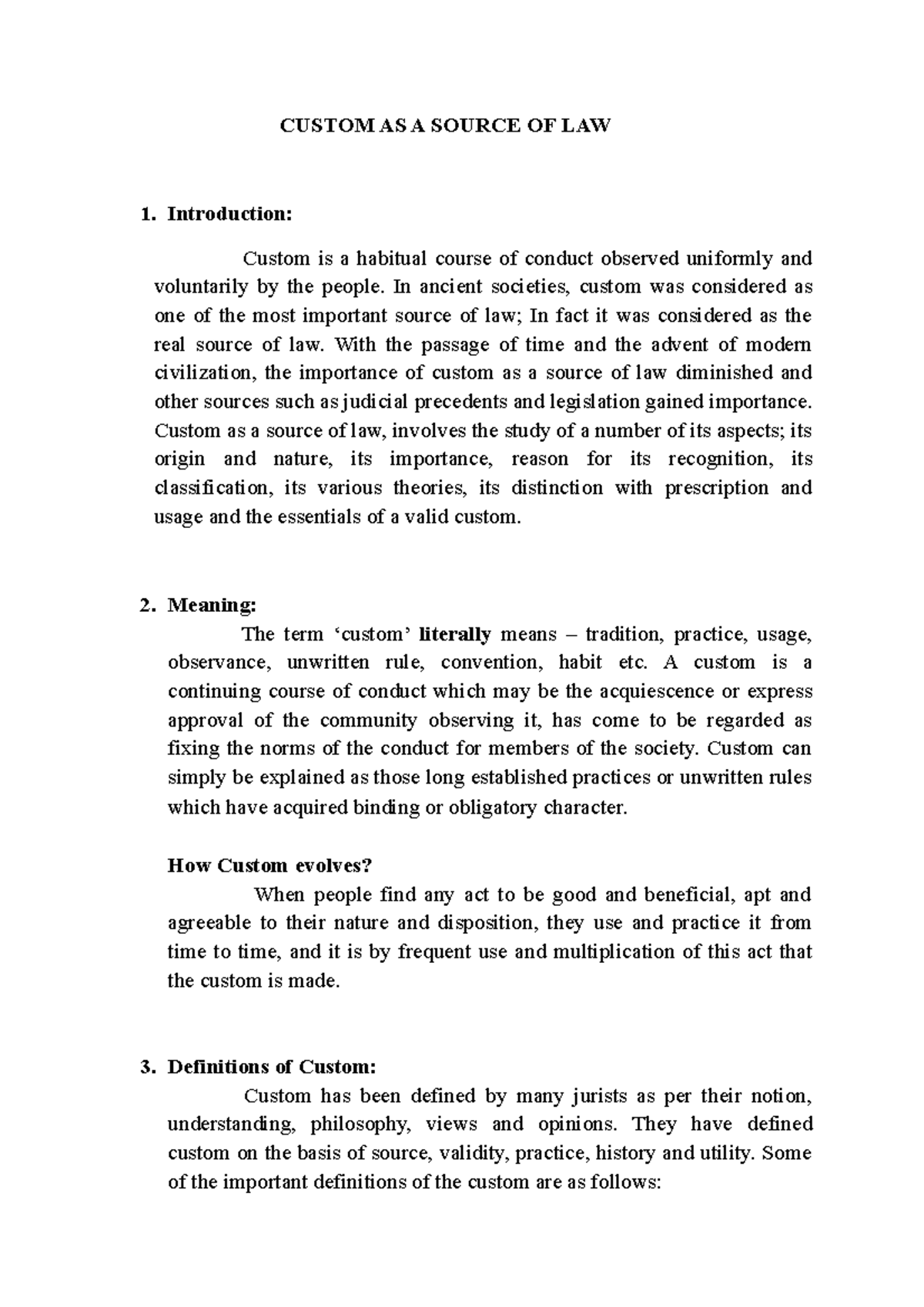 Custom Law Definition And Example