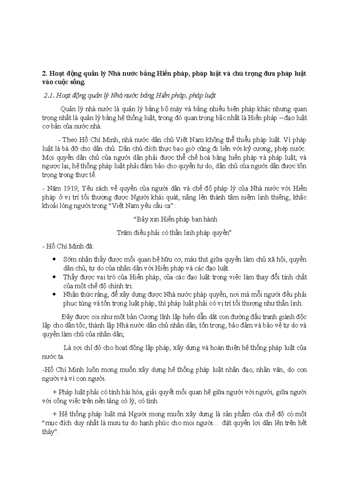 III.2-Hoạt động quản lí nhà nước bằng hiến pháp pháp luật và chú trọng đưa pháp luật vào cuốc sống - Studocu