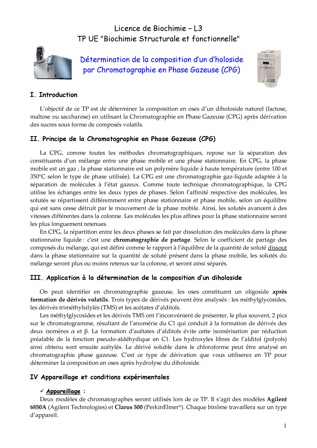 Fascicule TP CPG 2023 - Apdkjdde - Licence De Biochimie – L TP UE ...