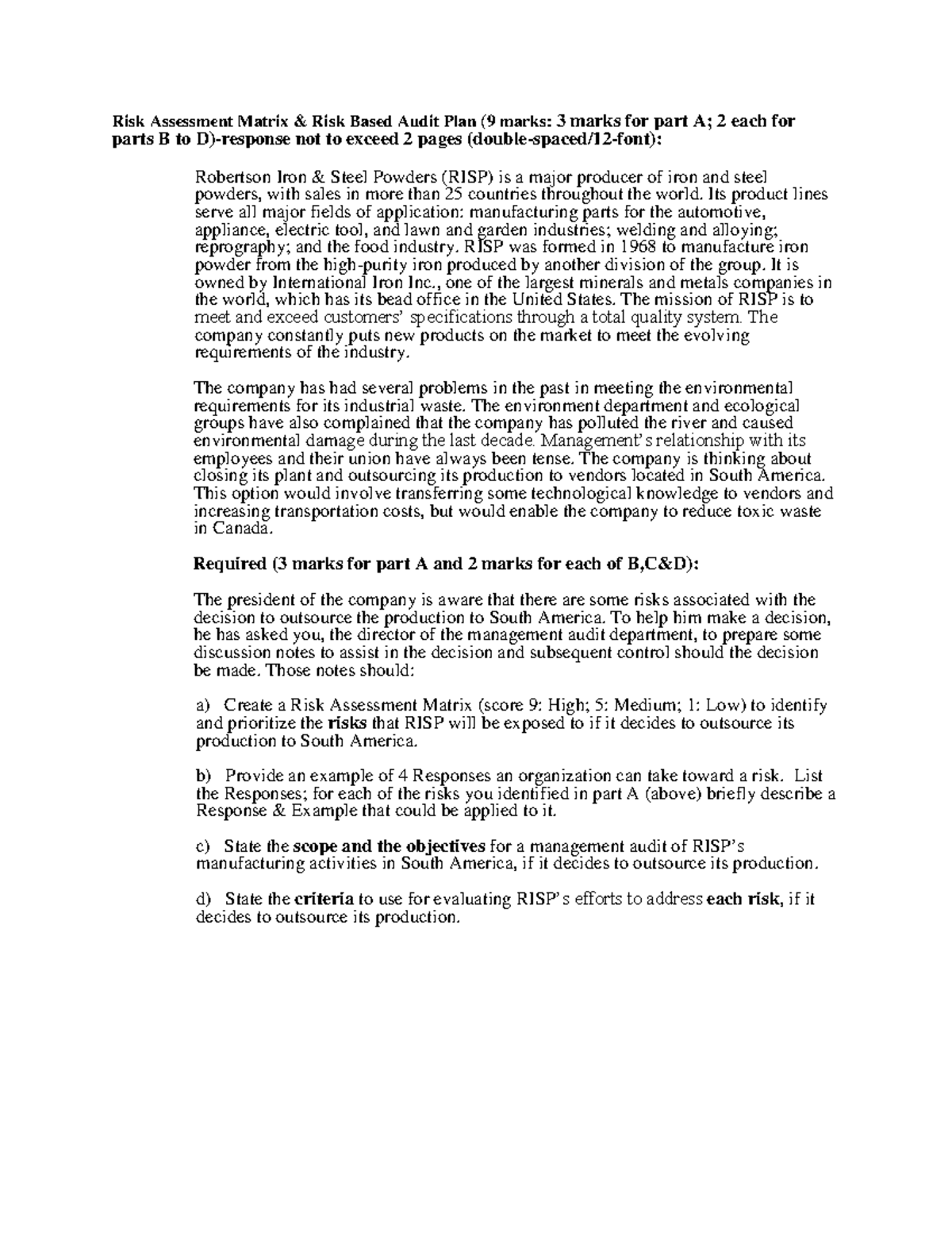 Assignment Risk Assessment Matrix.Robertson Powder Risk Assessment