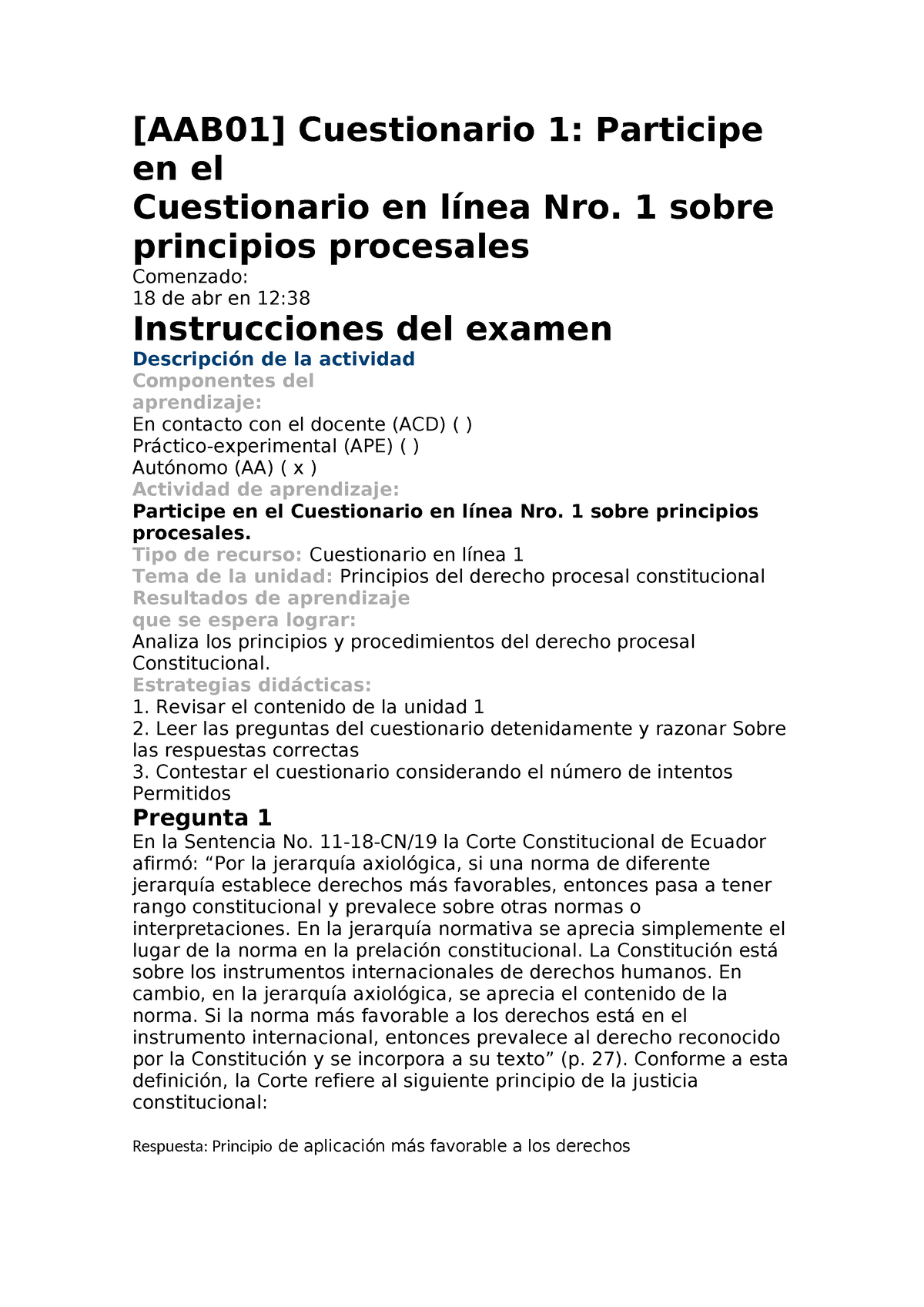 Cuestionario Derecho Procesal Penal Aab Cuestionario Participe En El Cuestionario En