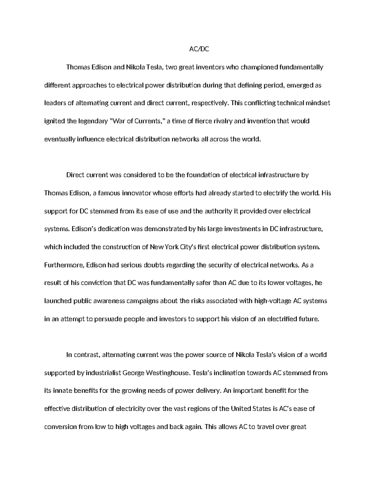 AC DC - SchoolWork - AC/DC Thomas Edison and Nikola Tesla, two great ...