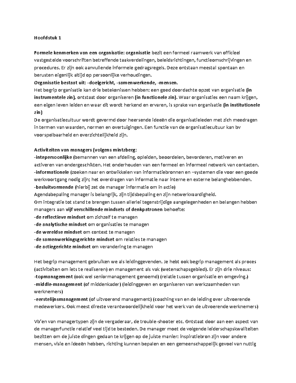 College-aantekeningen Management En Organisatie Structuur En ...