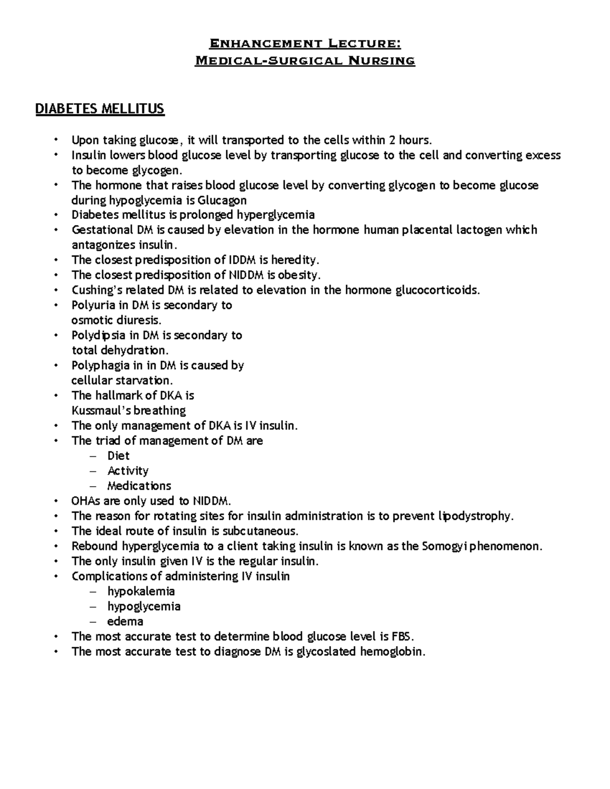 Ms-bullets-2 - MS BULLET INFO - Enhancement Lecture: Medical-Surgical ...