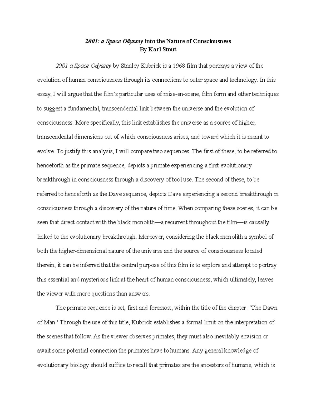 essay on 2001 a space odyssey