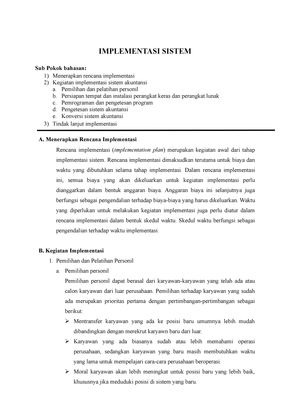 Implementasi Sistem - IMPLEMENTASI SISTEM Sub Pokok Bahasan: 1 ...