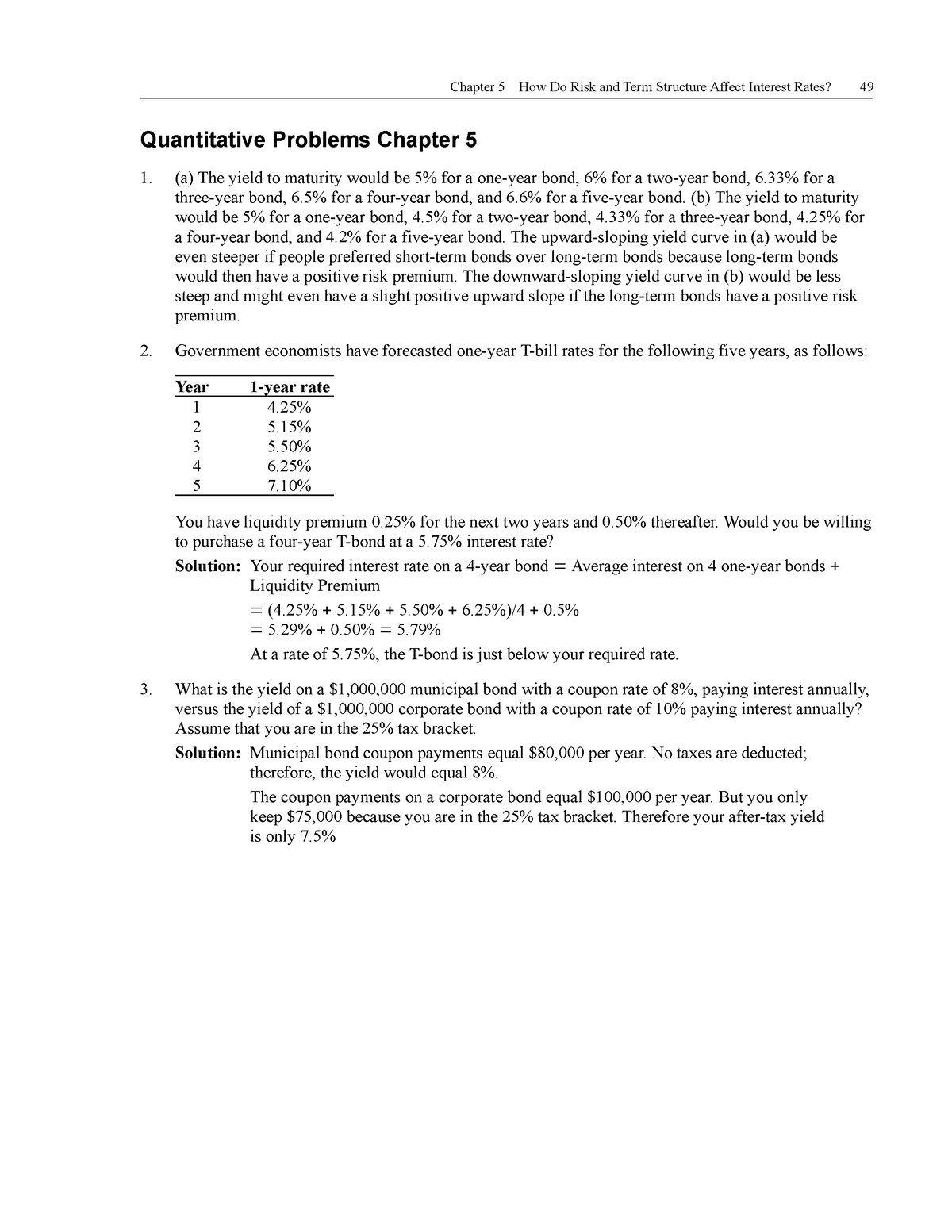 Quantitative Problems Chapter 5 - (b) The Yield To Maturity Would Be 5% ...