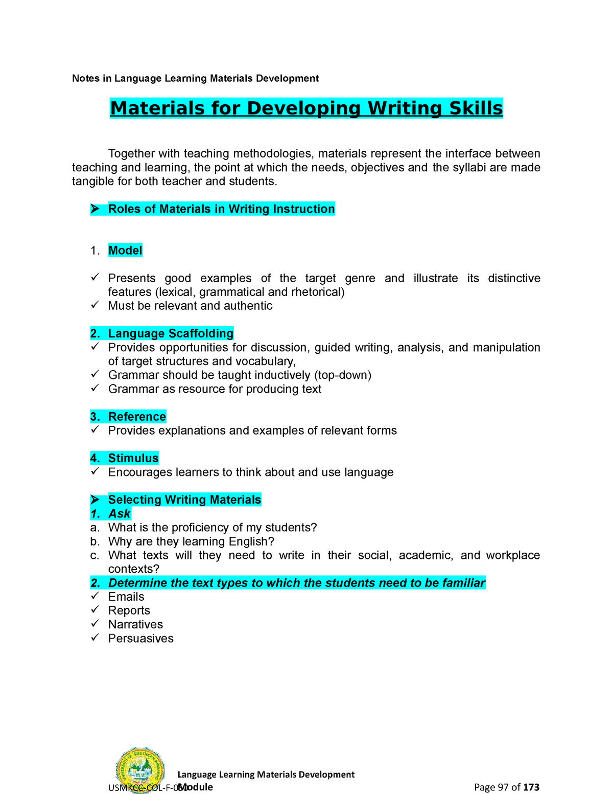 developing writing skills