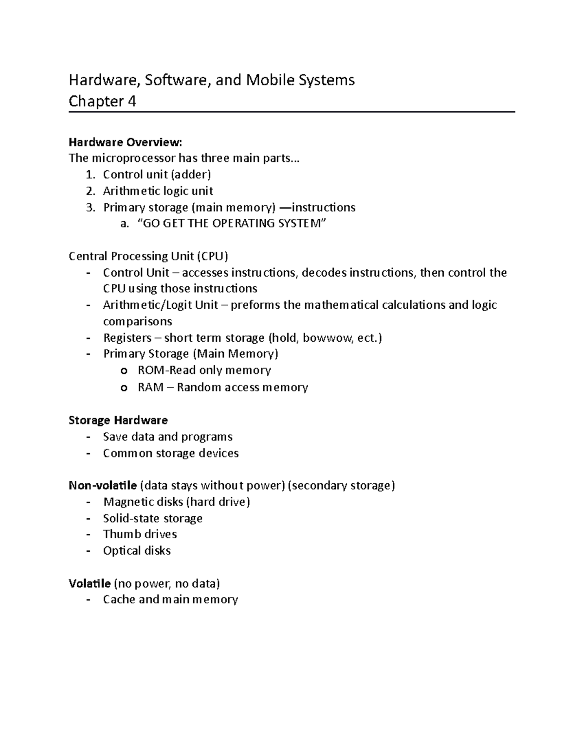 Chapter 4 Notes - Hardware, Software, and Mobile Systems Chapter 4 ...