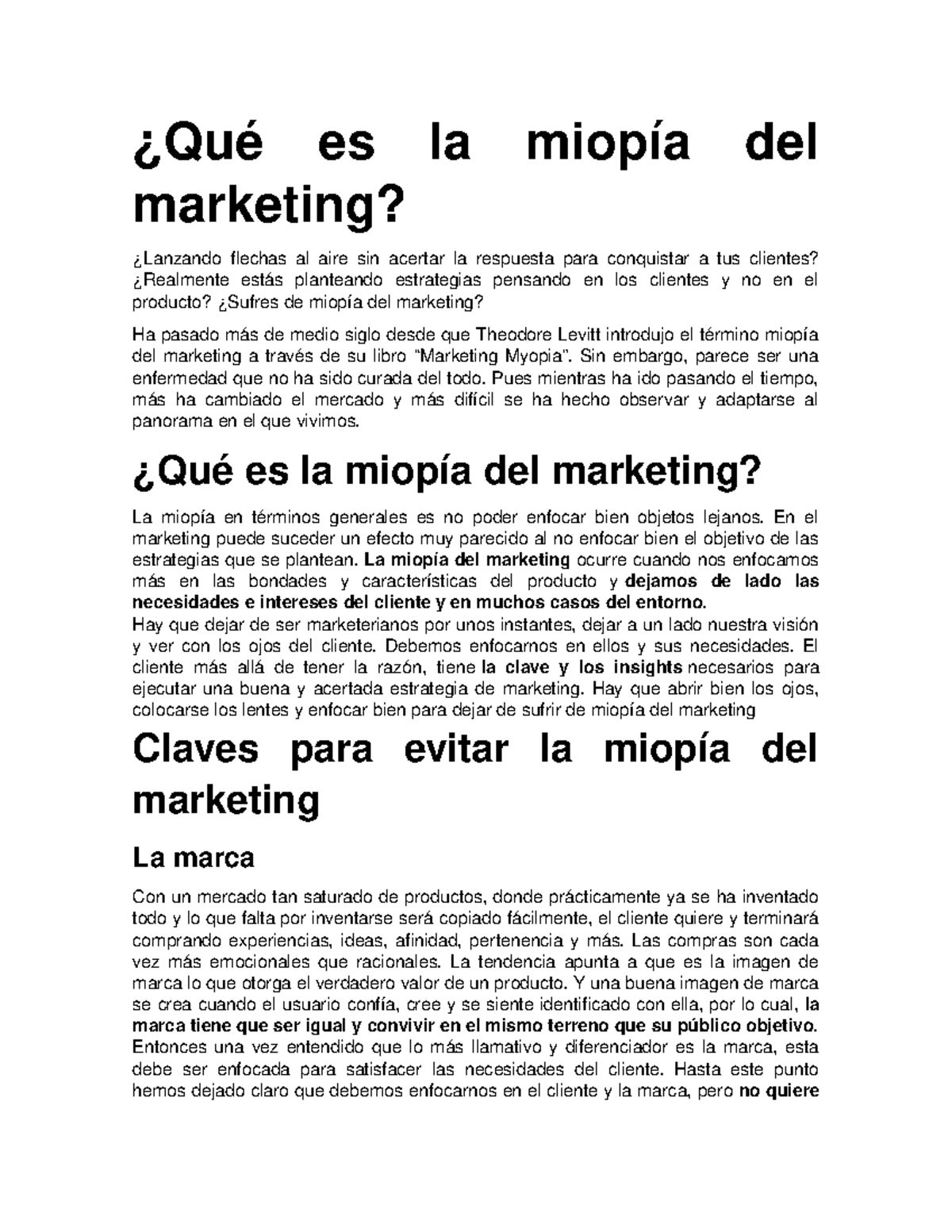 Qué Es La Miopía Del Marketing ¿qué Es La Miopía Del Marketing