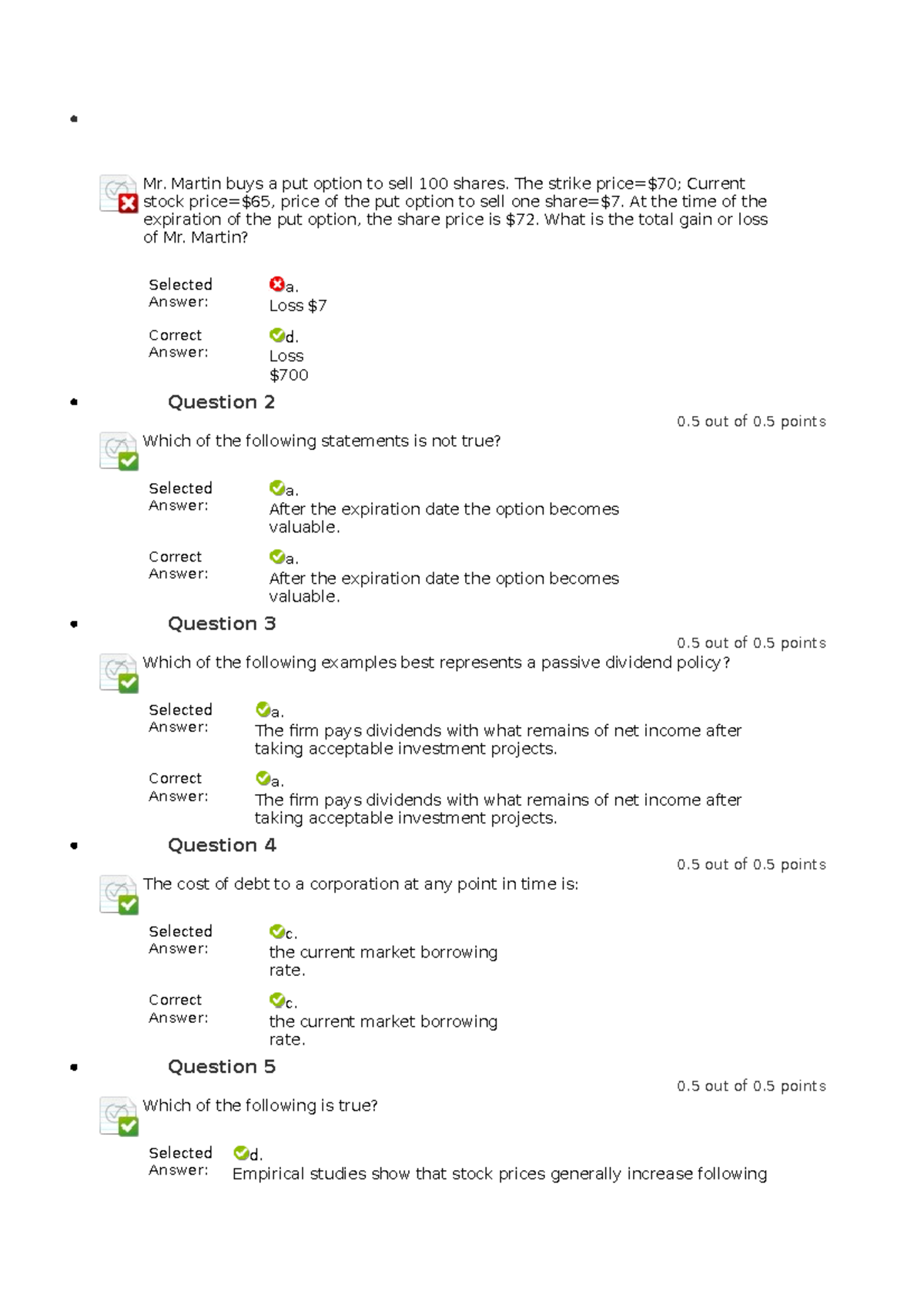 Quiz with solution - Mr. Martin buys a put option to sell 100 shares ...