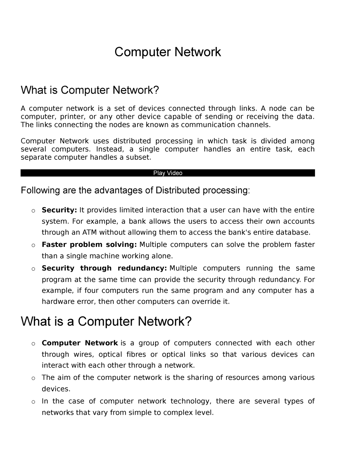 CN Notes Unit-I - Computer Network What is Computer Network? A computer ...