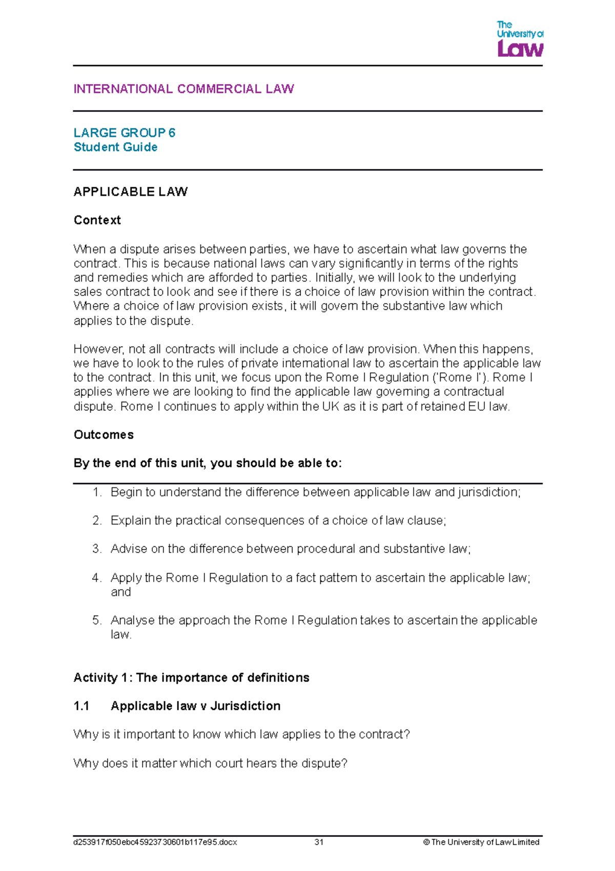 2223 icl lg06 ce01 student guide - INTERNATIONAL COMMERCIAL LAW LARGE ...