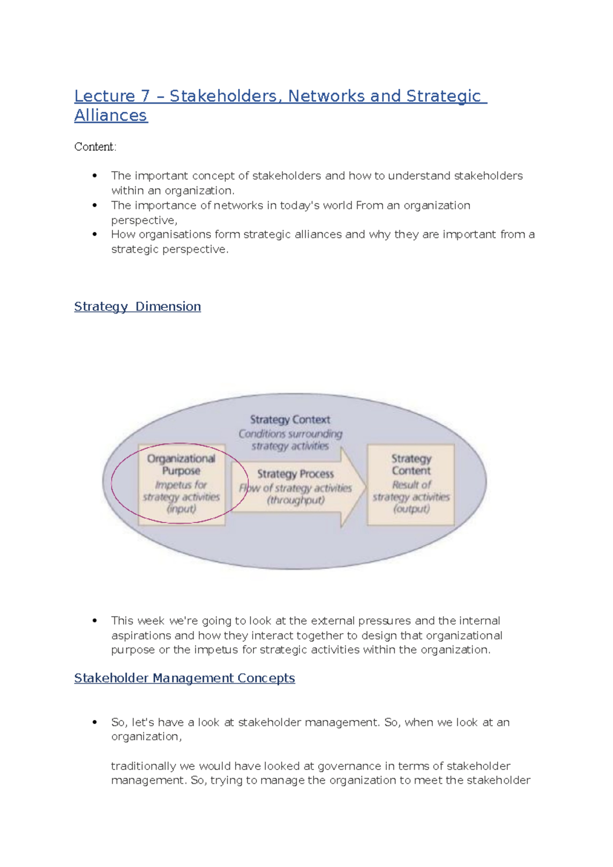 Lecture 7 Stakeholders Networks and Strategic Alliances - Lecture 7 ...