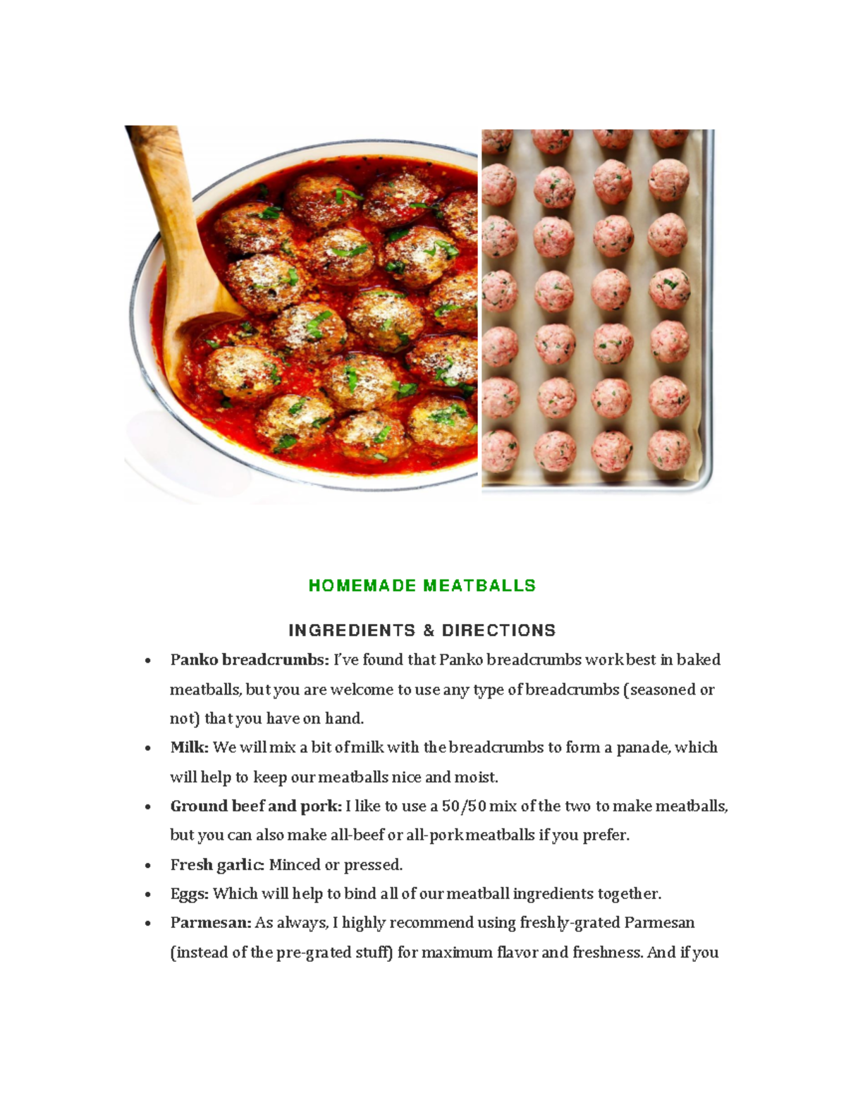 Meatballs recipe HOMEMADE MEATBALLS INGREDIENTS & DIRECTIONS Panko
