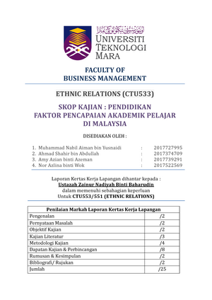 Kertas Kerja Lapangan Faktor Pencapaian Akademik Pelajar Di Malaysia Faculty Of Business Studocu