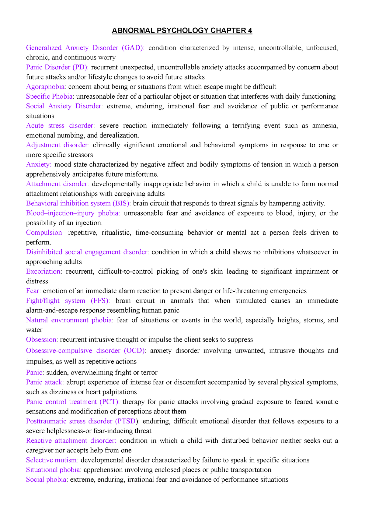 Abnormal Psychology Chapter 4 - ABNORMAL PSYCHOLOGY CHAPTER 4 ...