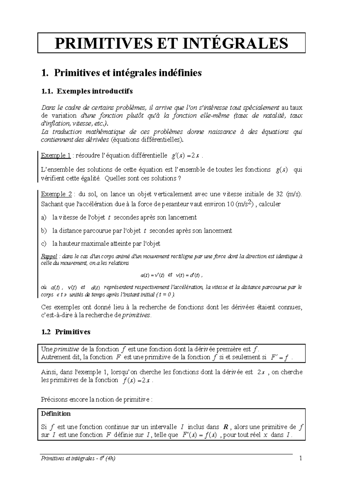 Prim integ new4 - zusammenfassung - PRIMITIVES ET INTÉGRALES 1 ...