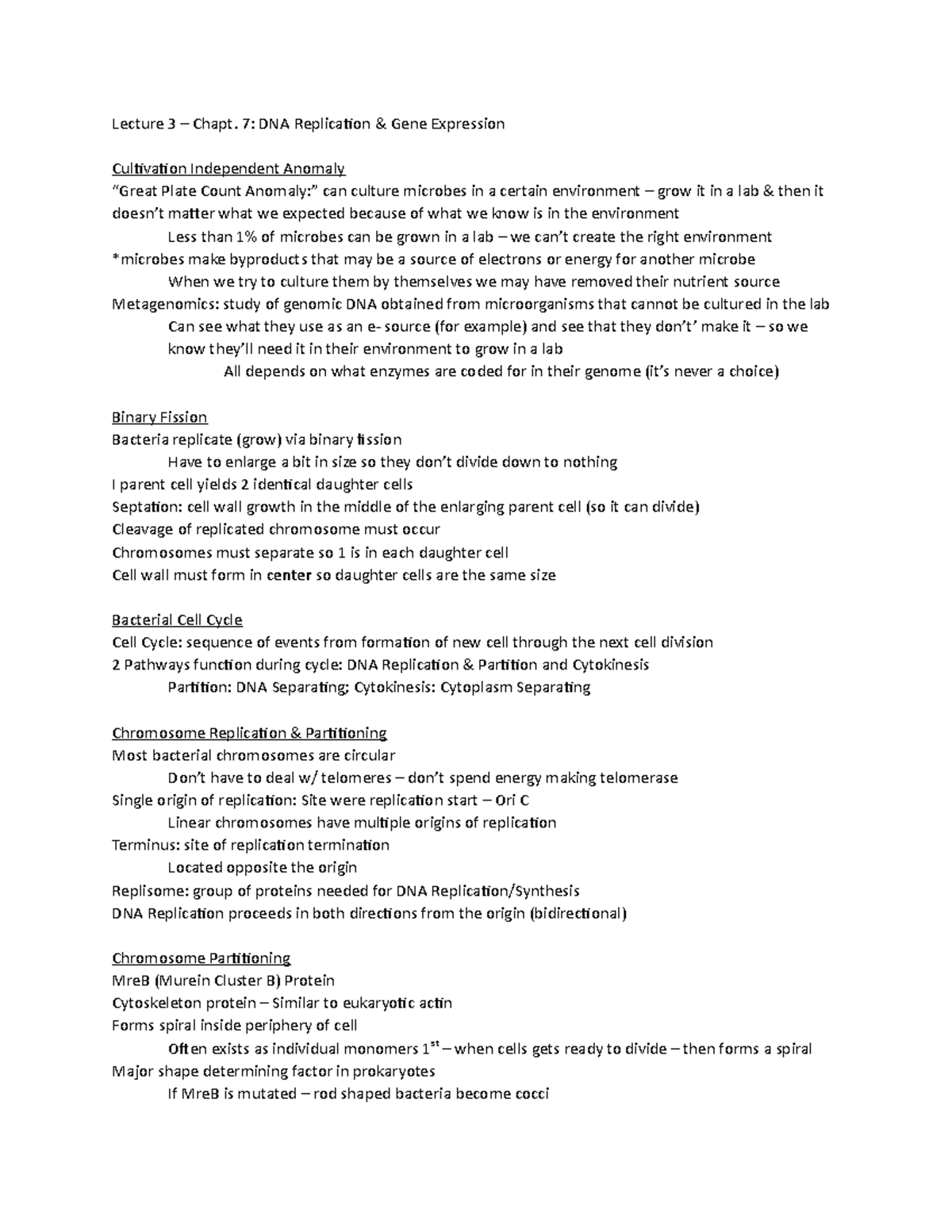 Exam 2 - Lect 3 - part 2 - Lecture notes 3 - Lecture 3 – Chapt. 7: DNA ...