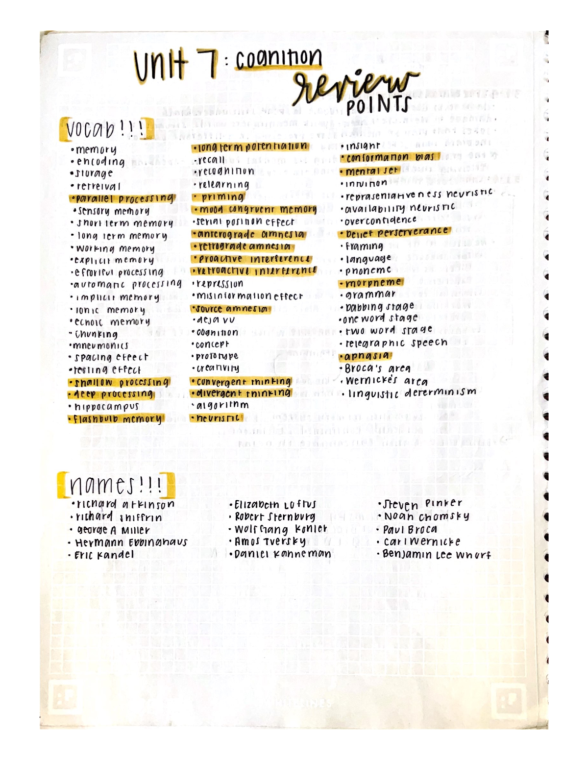 AP Psychology Unit 7 Cognition Review Points - Studocu