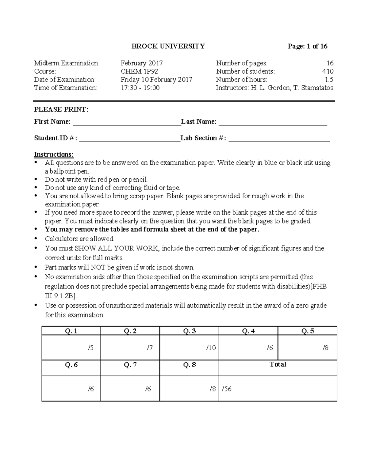 MIDTERM February 2017, questions - BROCK UNIVERSITY Page: 1 of 16 ...