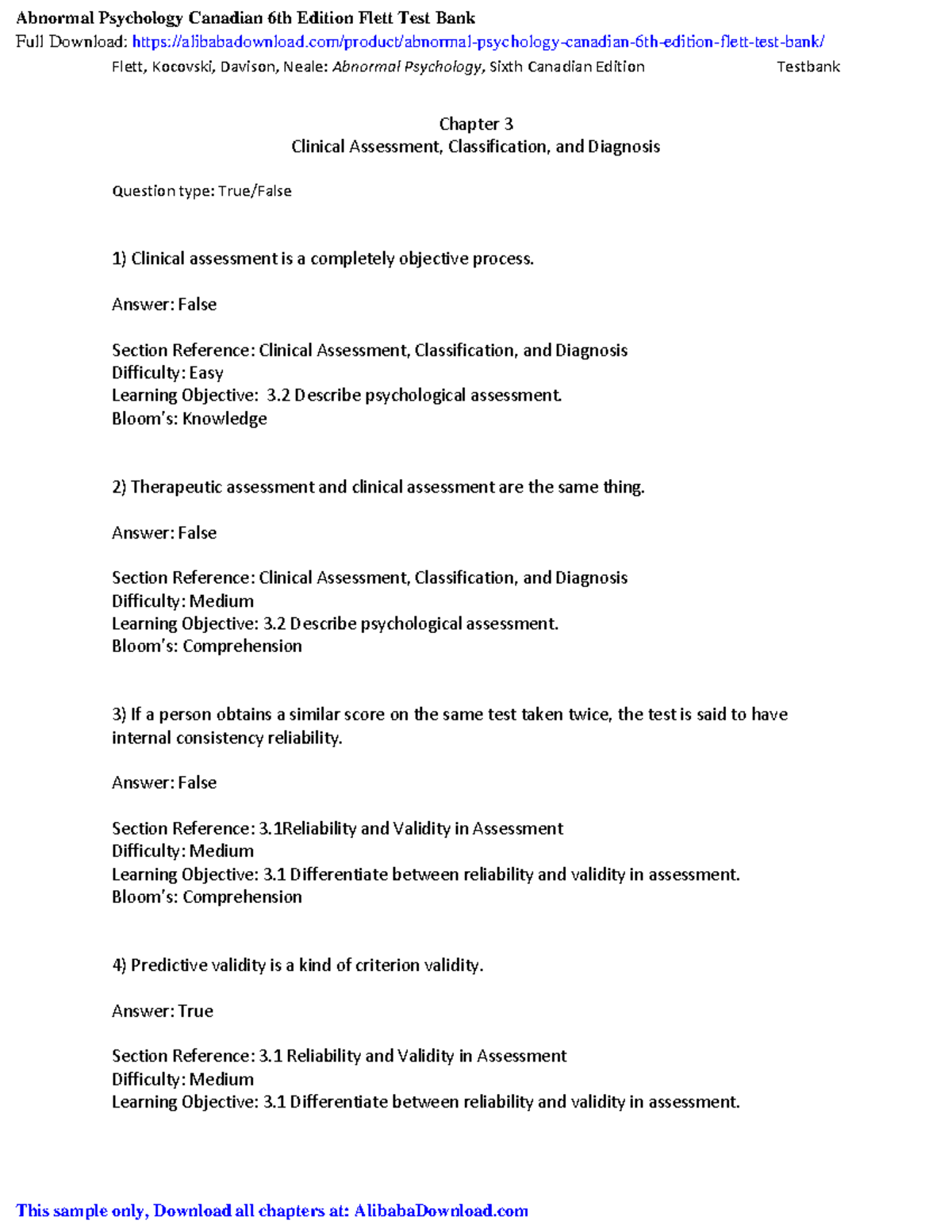 Abnormalpsychologycanadian6theditionfletttestbank chapter 3