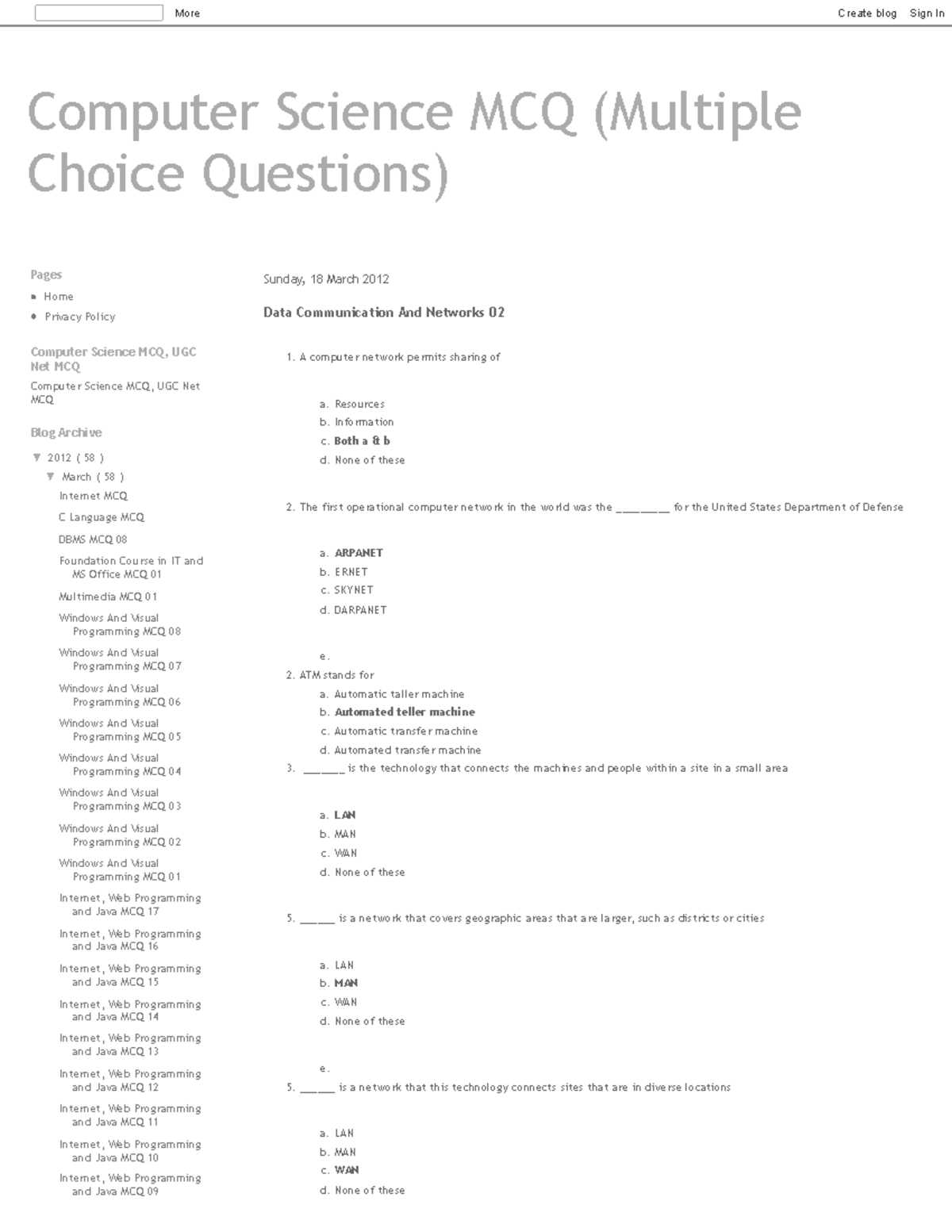 COMPUTER NETWORKING NOTES AND MCQ - More Create Blog Computer Science ...