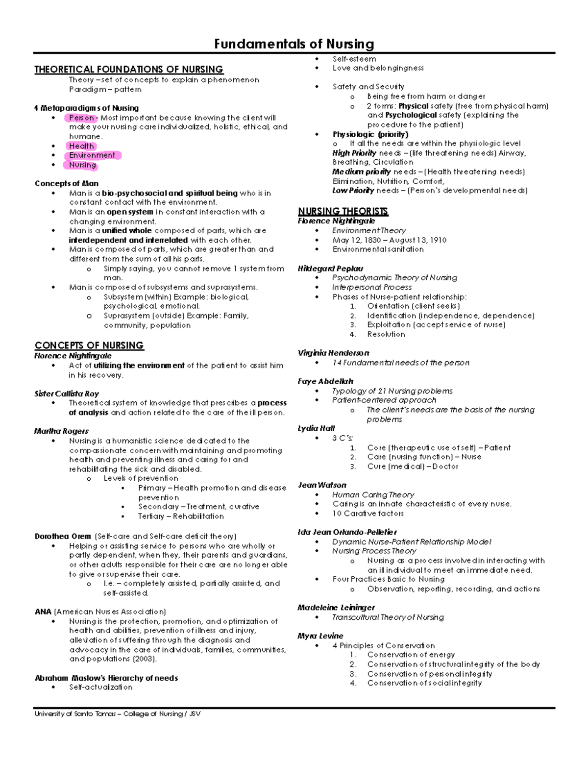 Copy of Fundamentals of Nursing Notes - THEORETICAL FOUNDATIONS OF ...