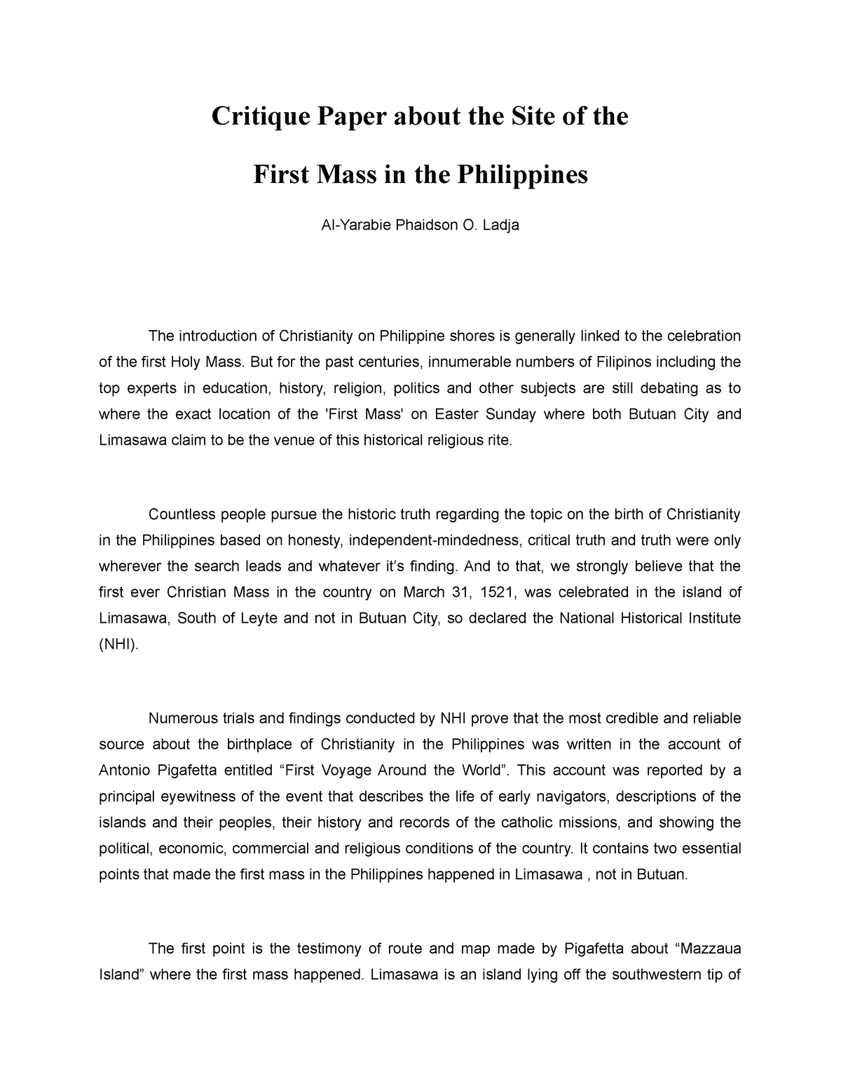 argumentative essay about first mass in the philippines