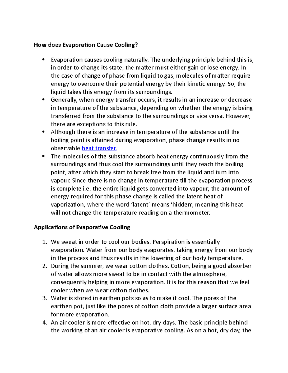 How does Evaporation Cause Cooling The underlying principle behind