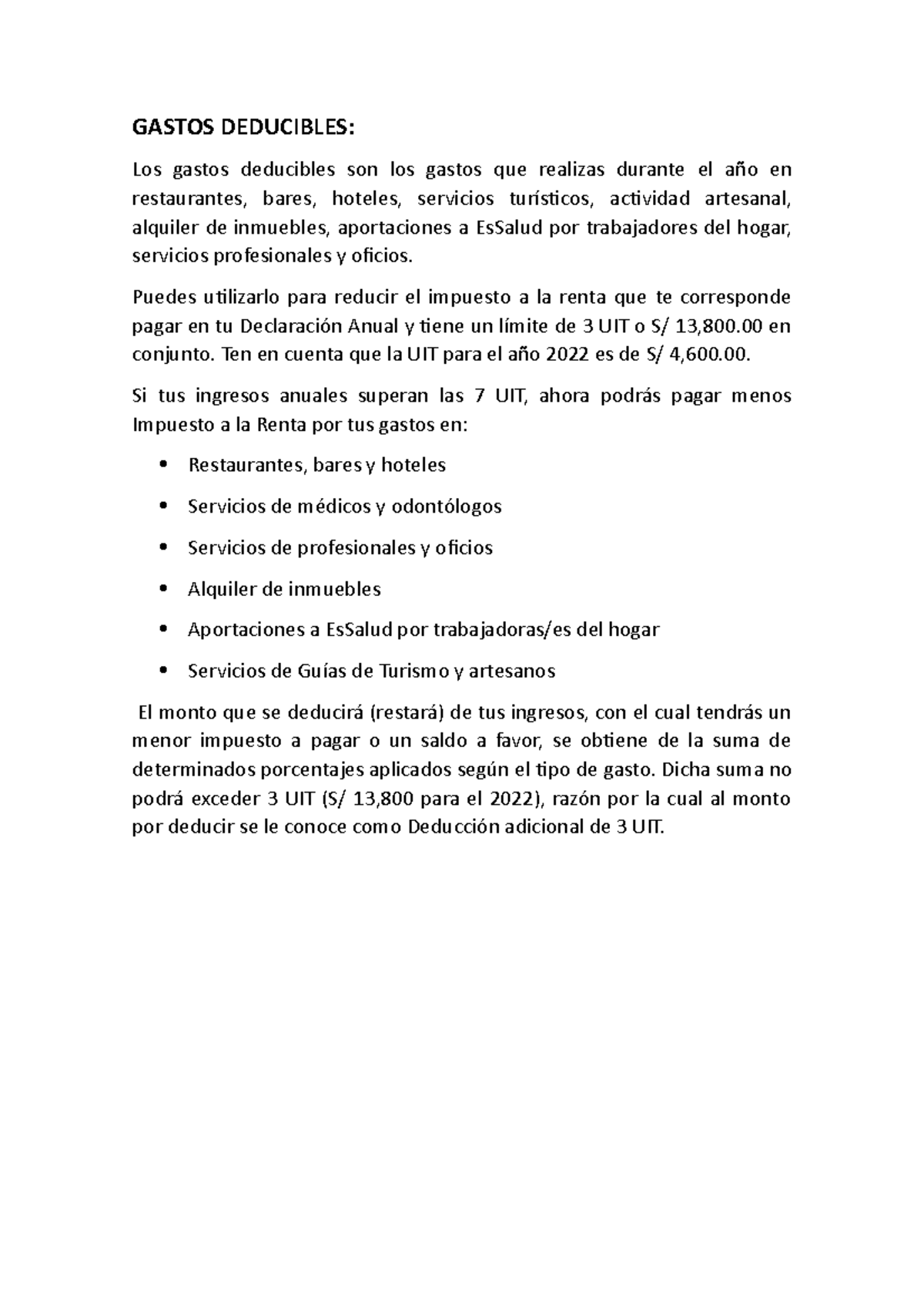 Gastos Deducibles - info - GASTOS DEDUCIBLES: Los gastos deducibles son ...