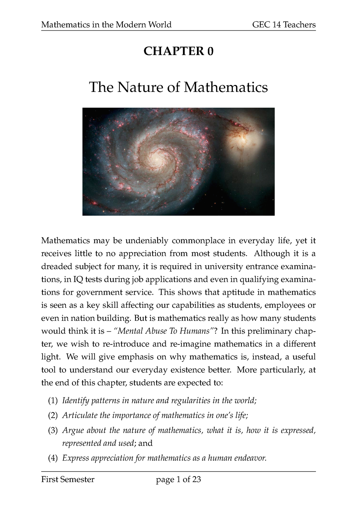 essay on nature of mathematics