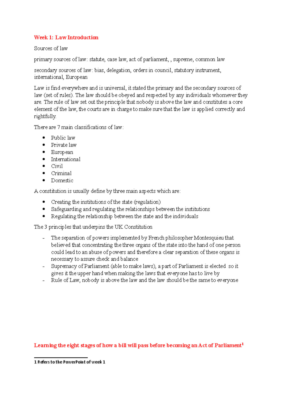 Law and the Legal System 2022 Notes - Week 1: Law Introduction Sources ...