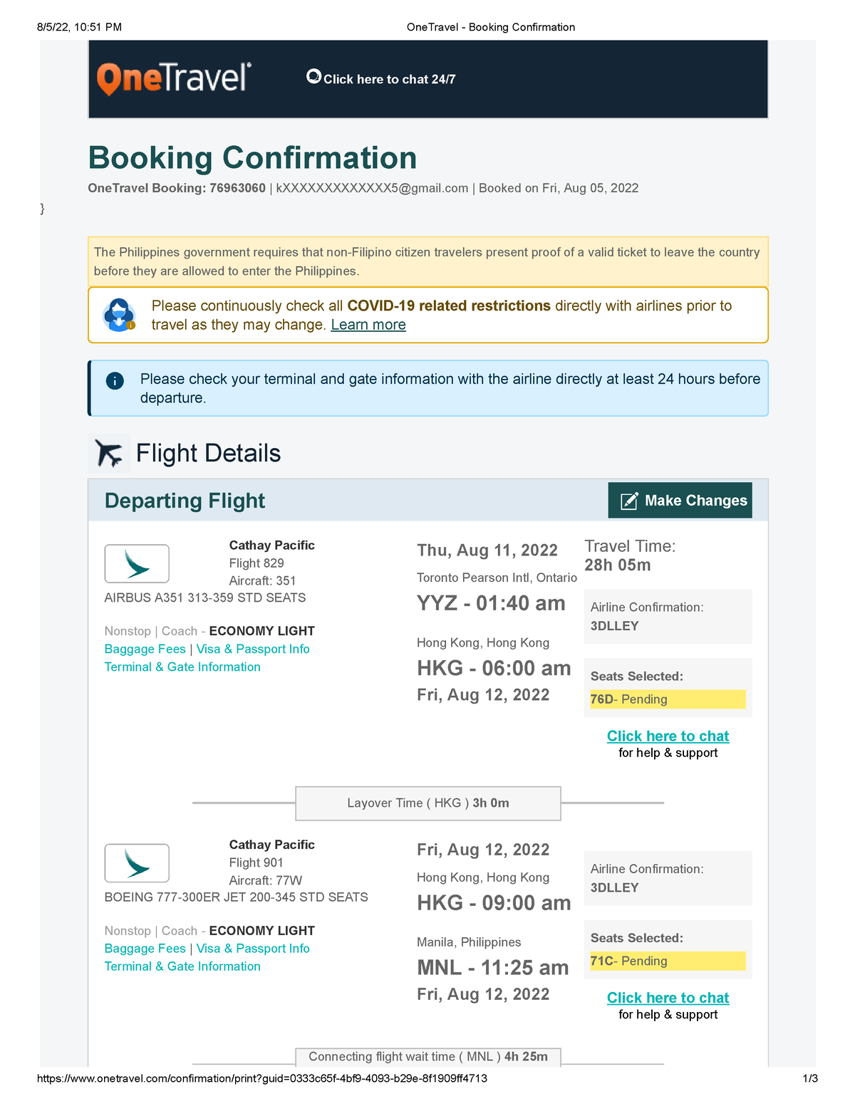 YYZ to DVO (08-11-22) - zxx - 8/5/22, 10:51 PM OneTravel - Booking ...