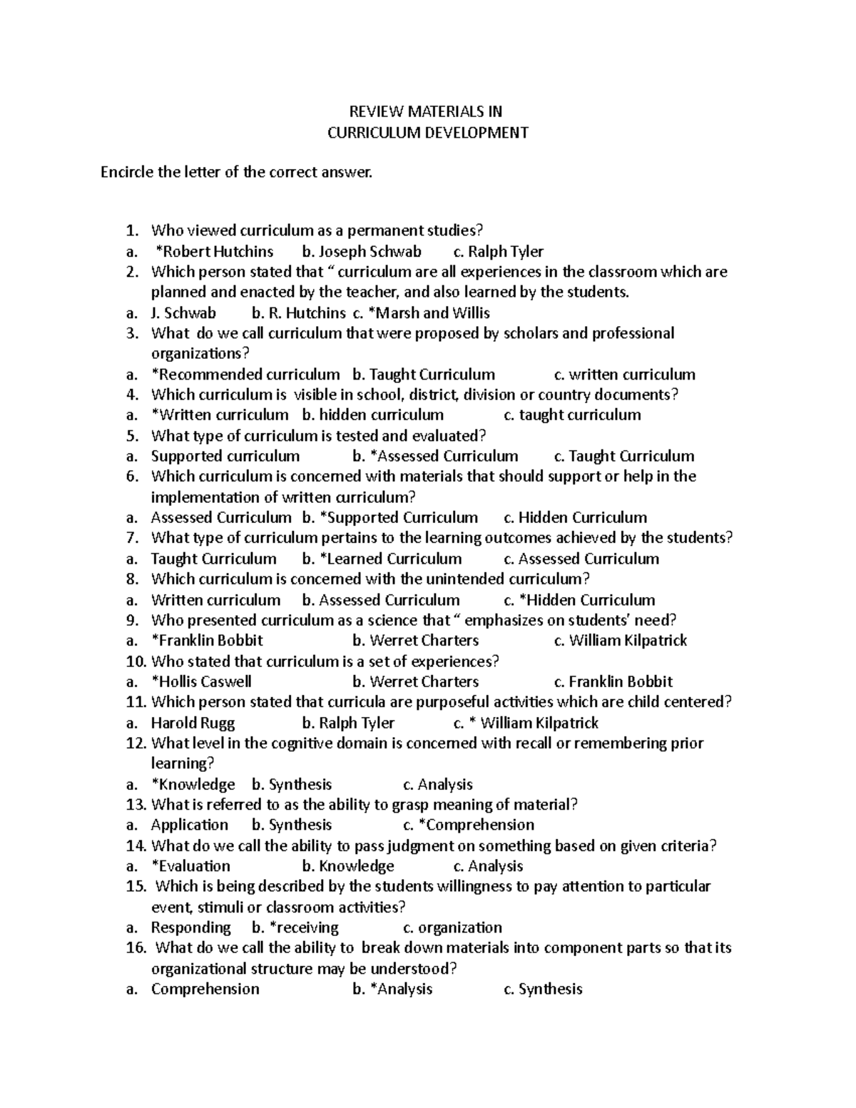 Review Materials IN Curriculum Development - REVIEW MATERIALS IN ...