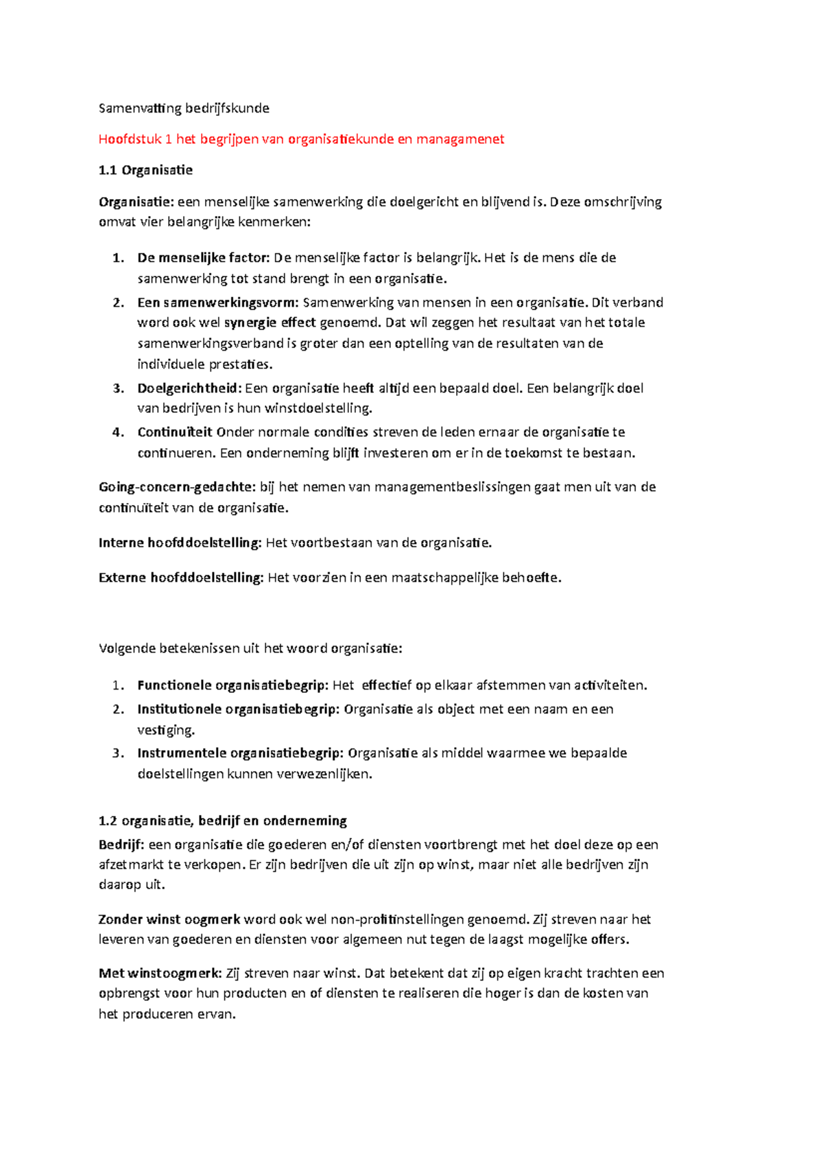 Bedrijfskunde Samenvatting - Samenvatting Bedrijfskunde Hoofdstuk 1 Het ...