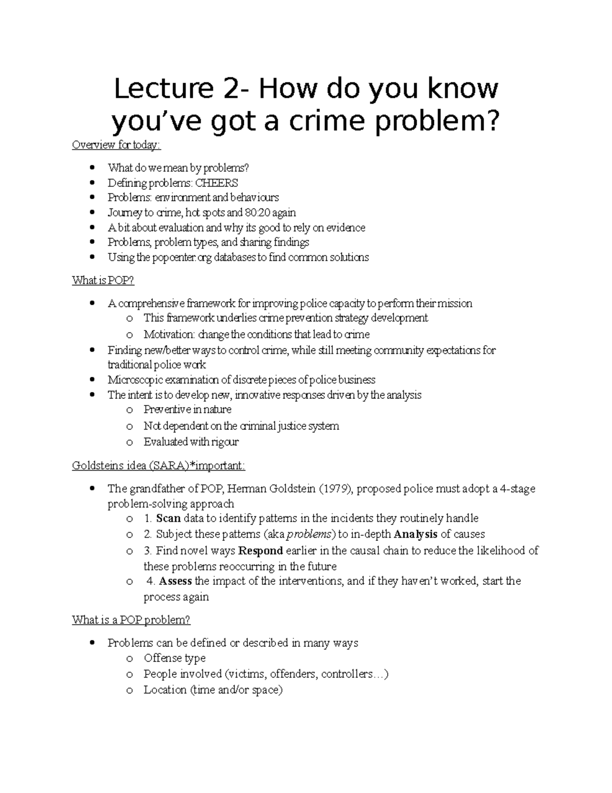 Lecture 2 notes CRM201 - Lecture 2- How do you know you’ve got a crime ...